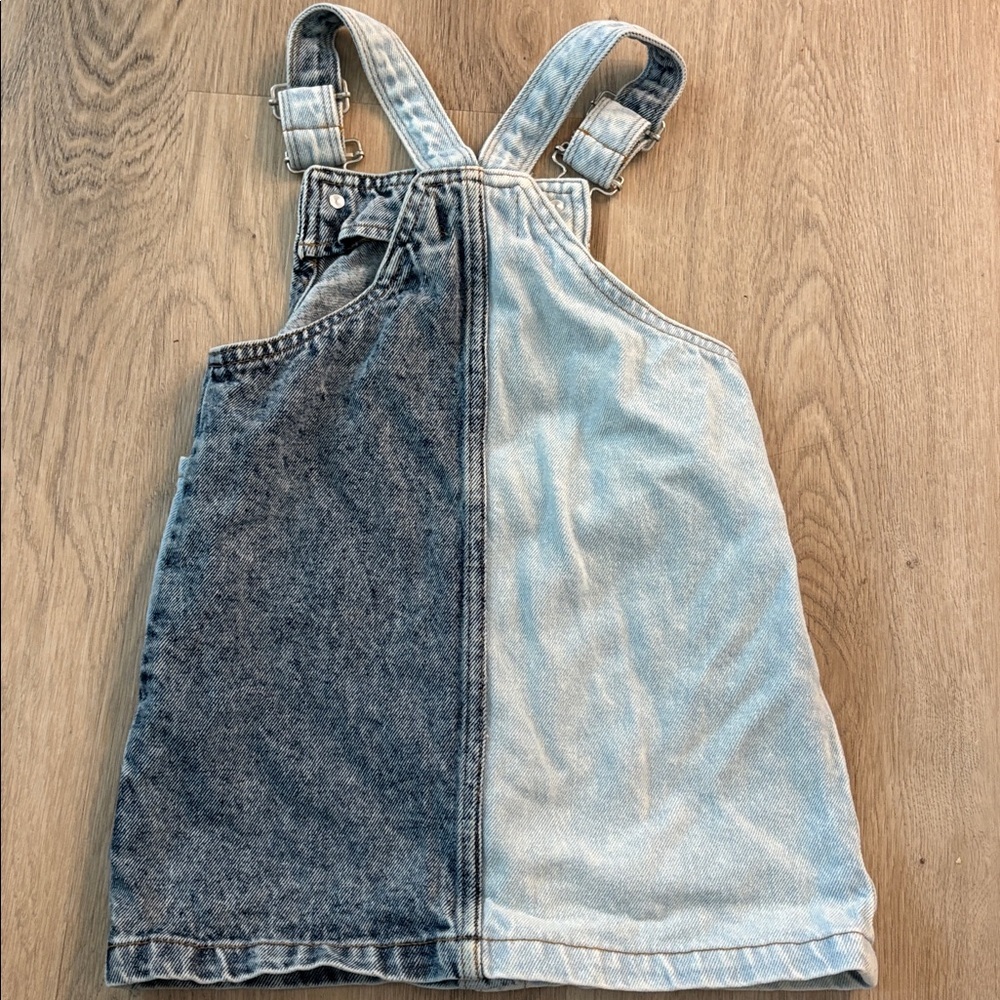 7 FOR ALL MANKIND girls two denim overalls dress size 4T blue neutral pockets - Picture 4 of 7